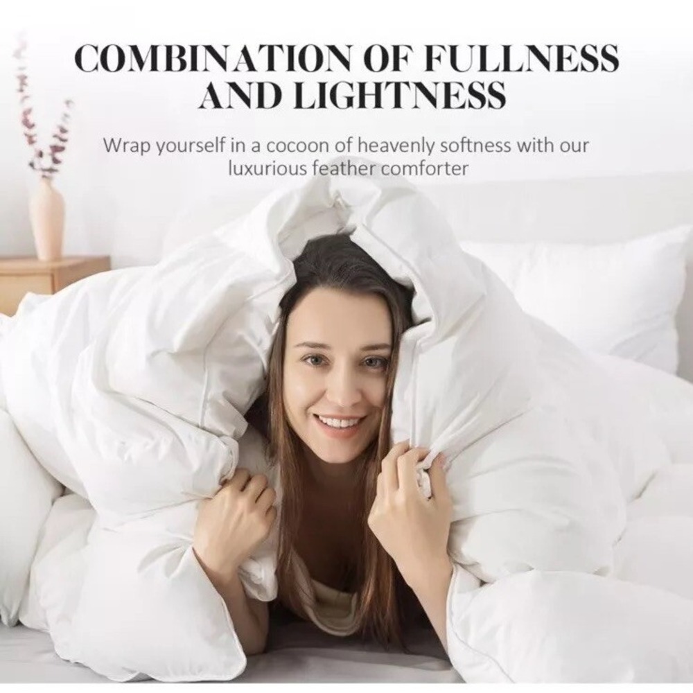 Whats Bedding Feather Comforter King Size, Filled with Feather and Down White - Picture 3 of 7